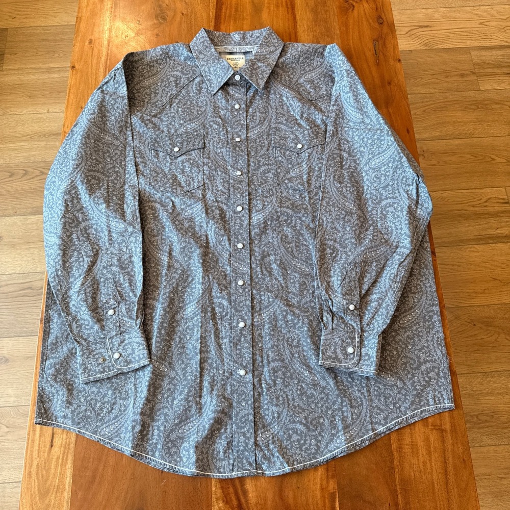 Panhandle Men's‎ Gray/White Paisley Long Sleeve Western Shirt Wth Snaps Size XXL